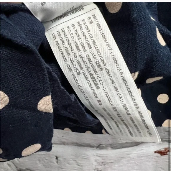 Abercrombie & Fitch Polka Dot Mini Dress Navy Linen Off the Shoulder Romantic - Picture 6 of 6